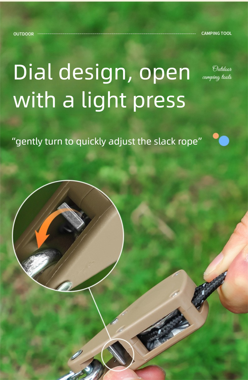 Windproof Tent Rope Pulley Adjuster With Reflective Hook For Camping_voghion.com