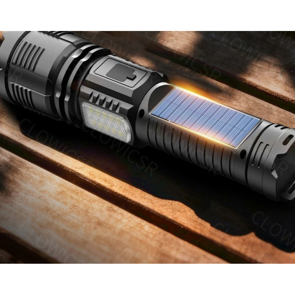 Torcia ad alta luminosità per esterni ad energia solare, ricaricabile, ultra luminosa, luce allo xeno per forze speciali, zoomabile,_voghion.com