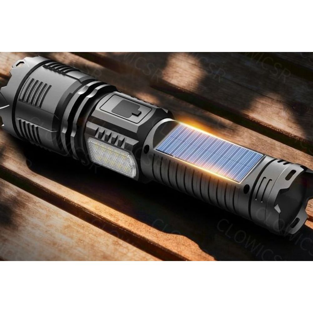 Torcia ad alta luminosità per esterni ad energia solare, ricaricabile, ultra luminosa, luce allo xeno per forze speciali, zoomabile,_voghion.com