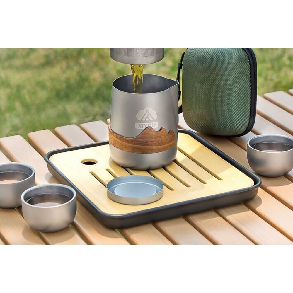 Set da tè portatile in titanio per esterni, a infusione rapida, completo per il campeggio._voghion.com