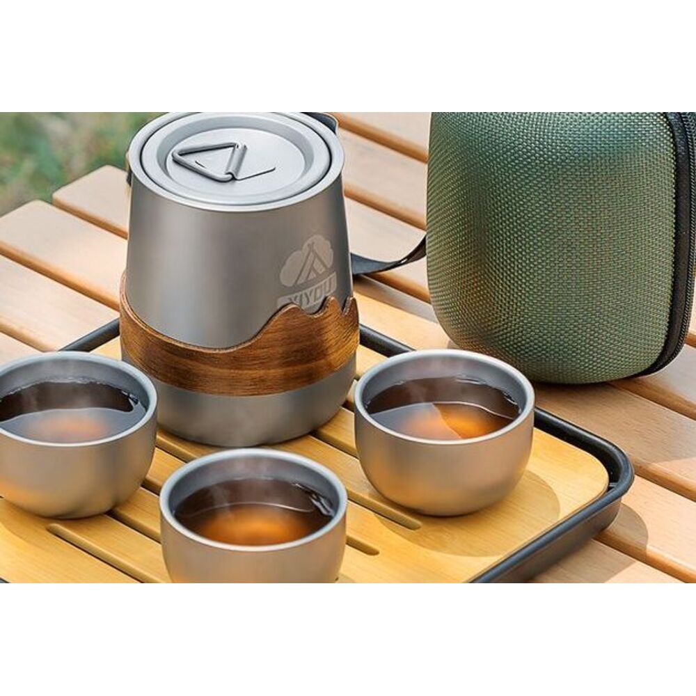Set da tè portatile in titanio per esterni, a infusione rapida, completo per il campeggio._voghion.com