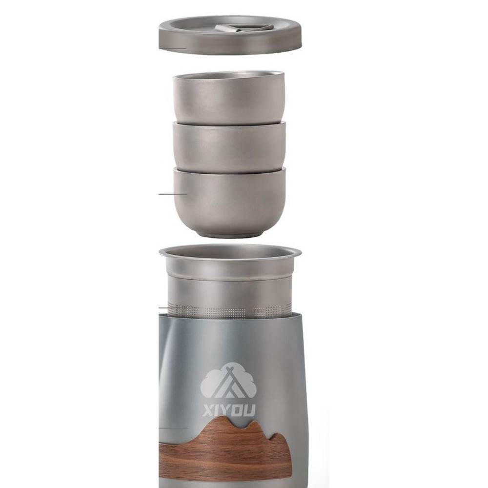 Set da tè portatile in titanio per esterni, a infusione rapida, completo per il campeggio._voghion.com