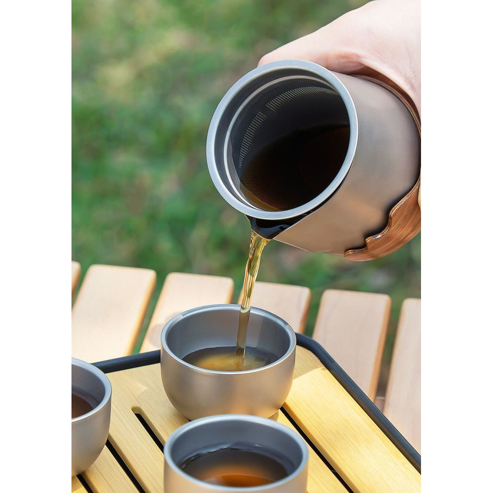 Set da tè portatile in titanio per esterni, a infusione rapida, completo per il campeggio._voghion.com