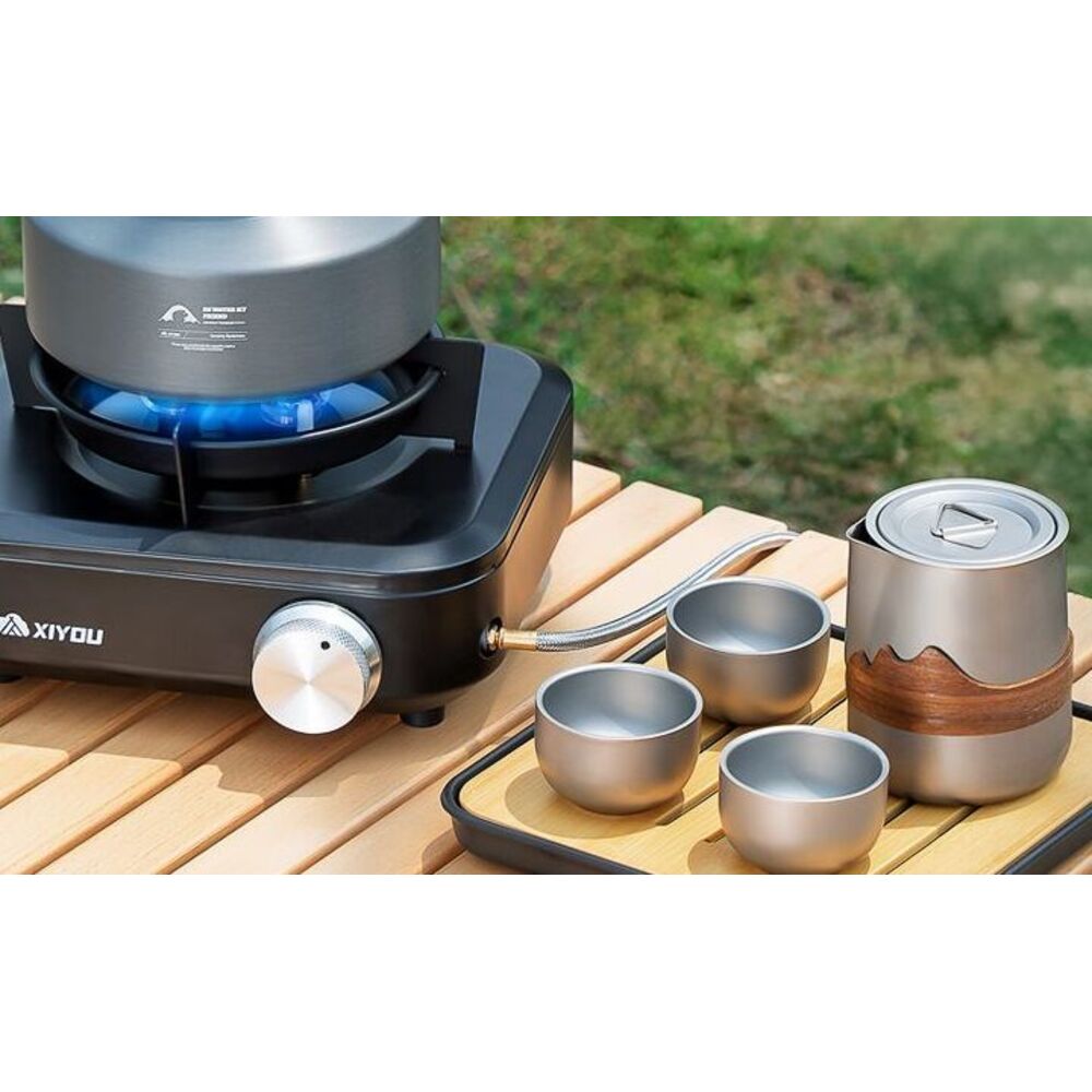 Set da tè portatile in titanio per esterni, a infusione rapida, completo per il campeggio._voghion.com