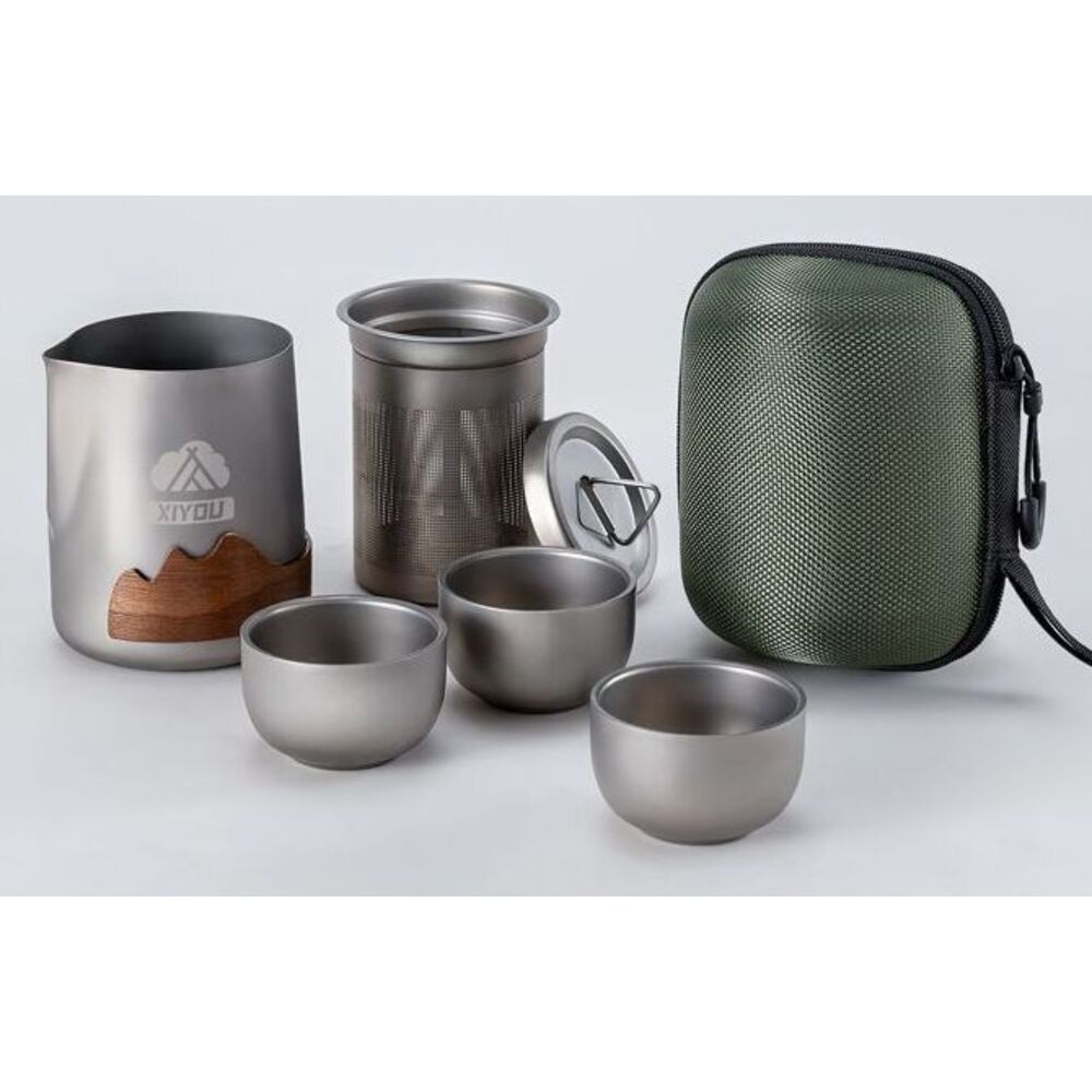 Set da tè portatile in titanio per esterni, a infusione rapida, completo per il campeggio._voghion.com