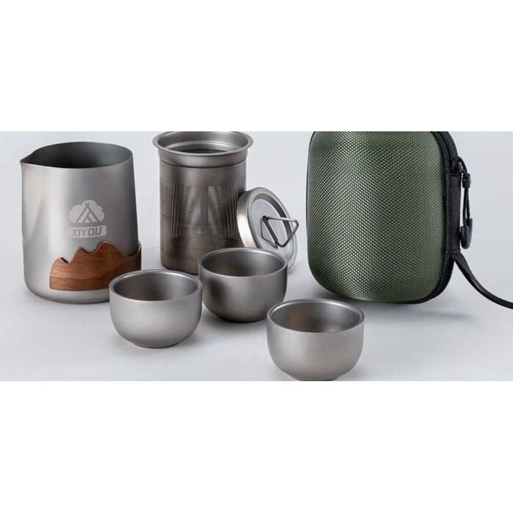 Set da tè portatile in titanio per esterni, a infusione rapida, completo per il campeggio._voghion.com