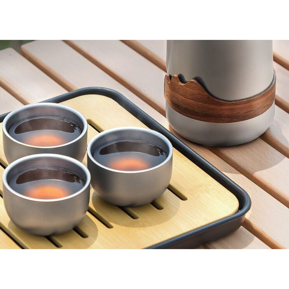 Set da tè portatile in titanio per esterni, a infusione rapida, completo per il campeggio._voghion.com