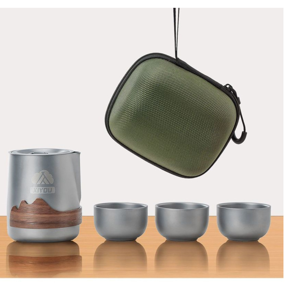 Set da tè portatile in titanio per esterni, a infusione rapida, completo per il campeggio._voghion.com