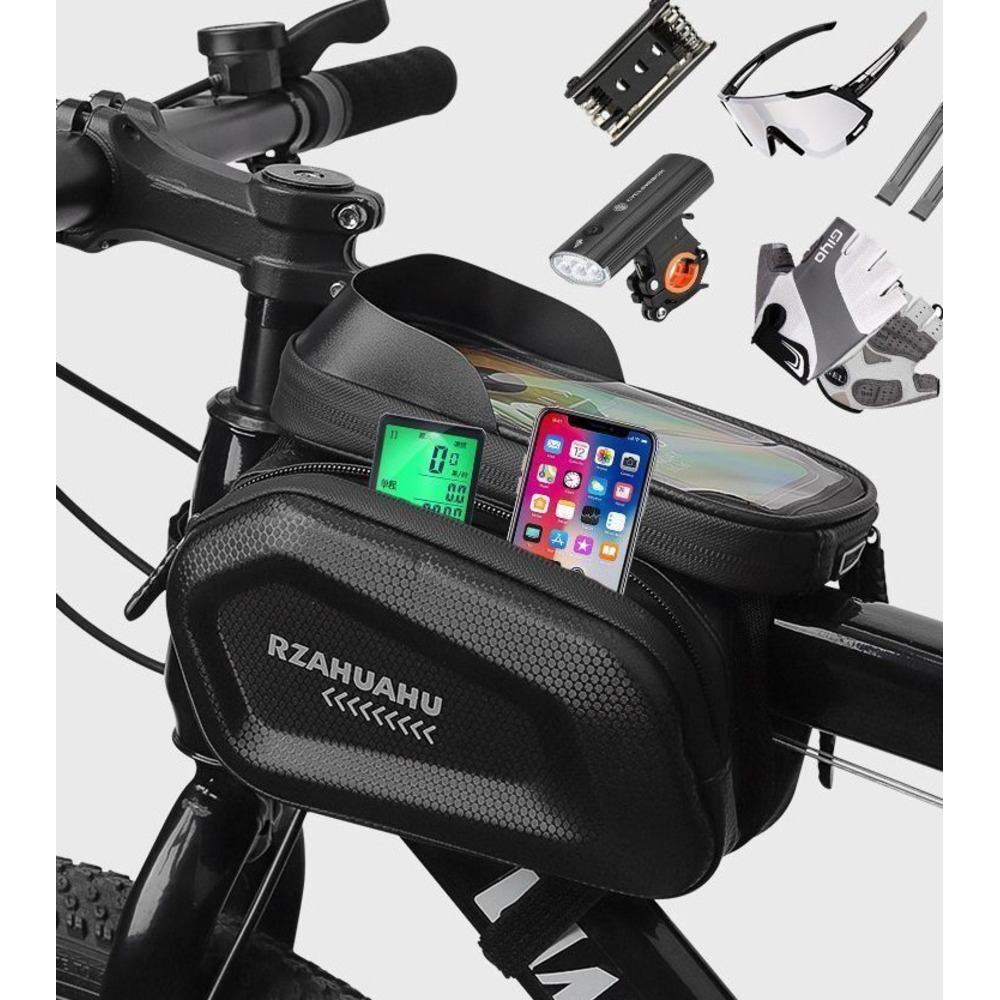 Bolsa rígida frontal para bicicleta, estilo mountain bike e estrada, com suporte para celular, grande capacidade e resistente à água, de dupla face._voghion.com