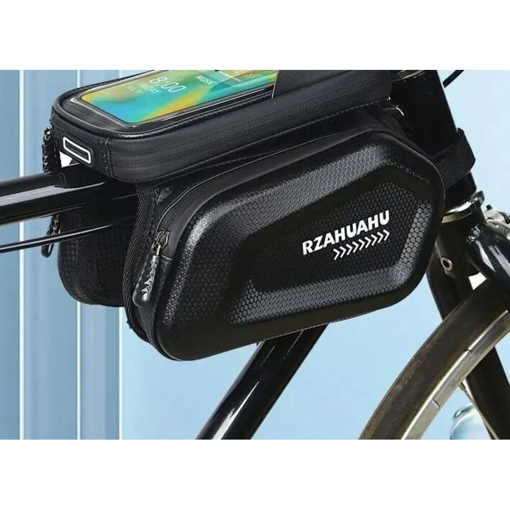 Bolsa rígida frontal para bicicleta, estilo mountain bike e estrada, com suporte para celular, grande capacidade e resistente à água, de dupla face._voghion.com