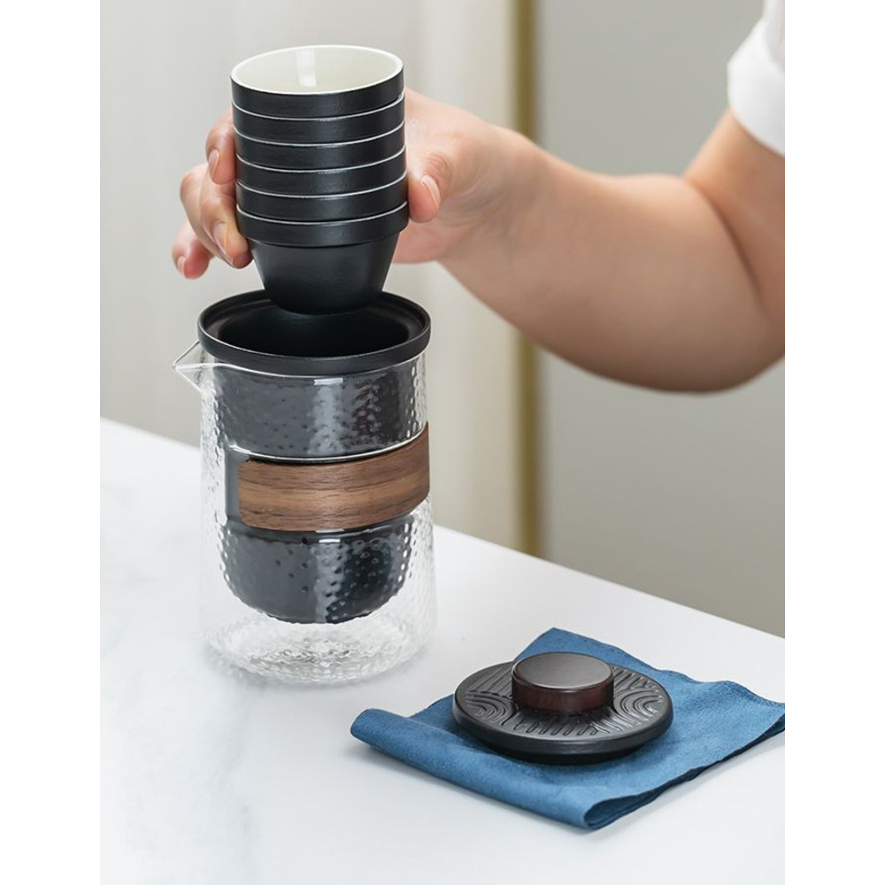 Ceramic Travel Tea Set With Glass Quick Cup For Camping And Home_voghion.com