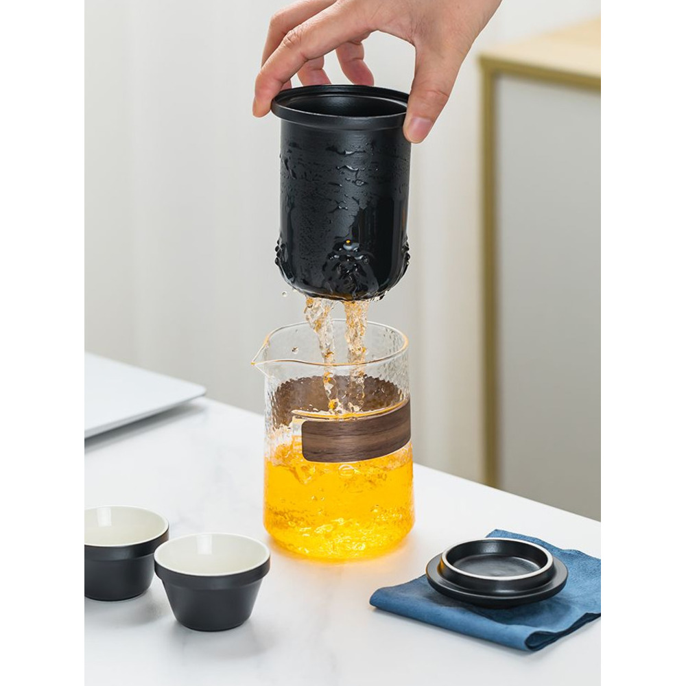 Ceramic Travel Tea Set With Glass Quick Cup For Camping And Home_voghion.com