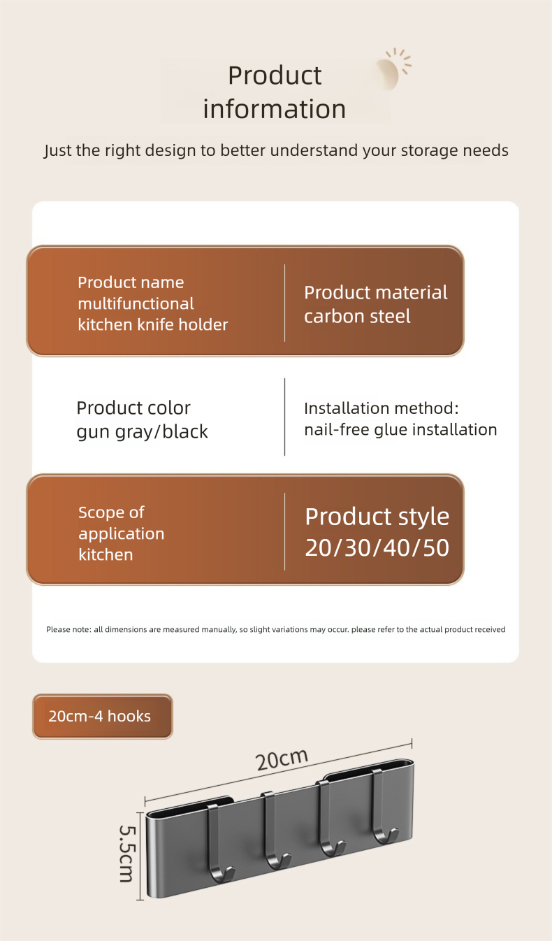 Portaoggetti da cucina da parete, senza foratura, portaoggetti per la casa, portacoltelli_voghion.com