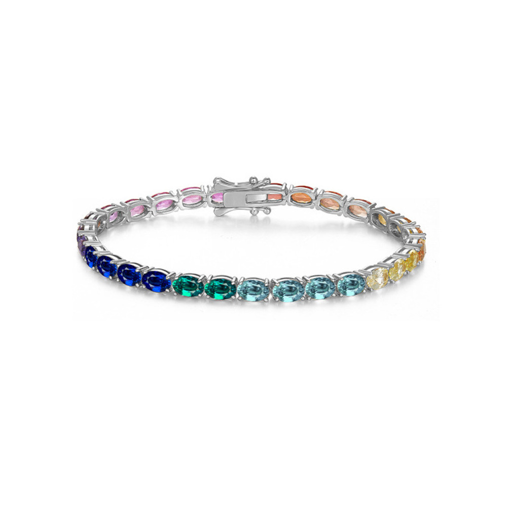 Sterling Silver Pink Sapphire Charm Bracelet For Women_voghion.com