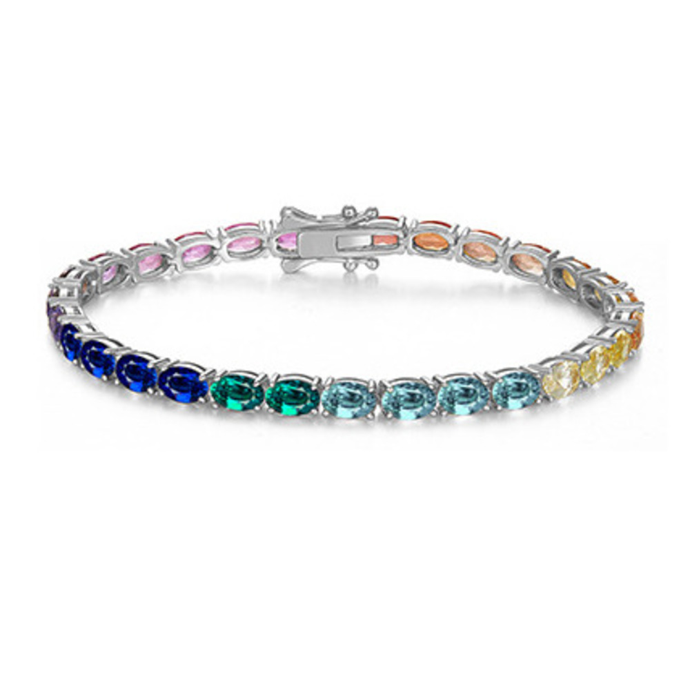 Sterling Silver Pink Sapphire Charm Bracelet For Women_voghion.com