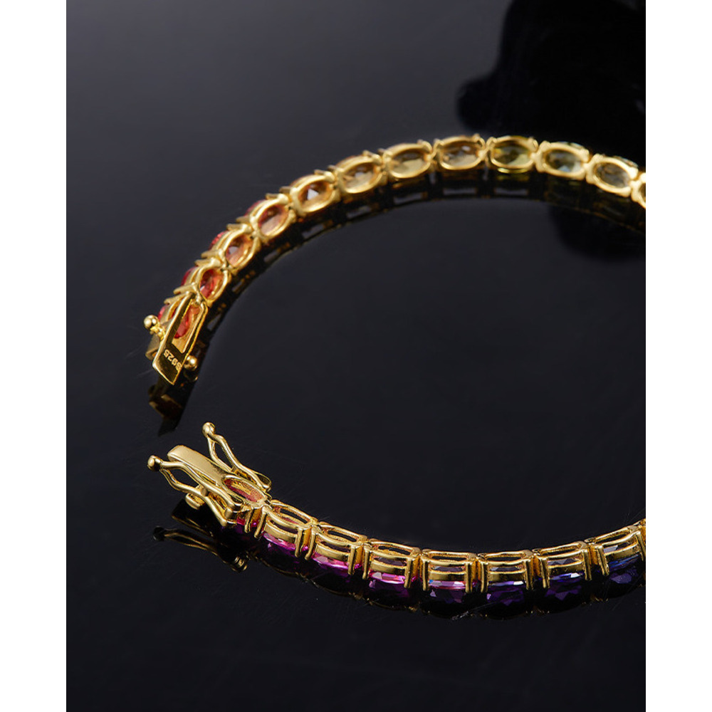 Sterling Silver Pink Sapphire Charm Bracelet For Women_voghion.com
