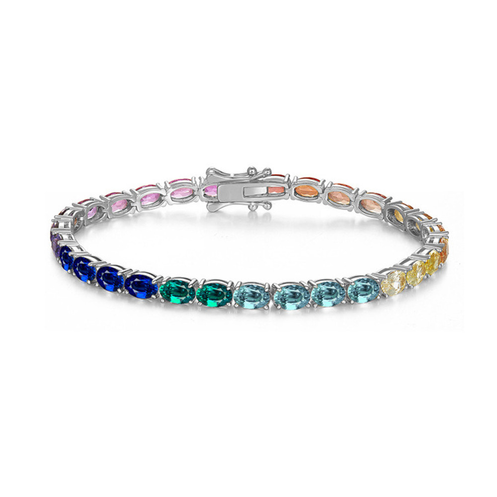 Sterling Silver Pink Sapphire Charm Bracelet For Women_voghion.com