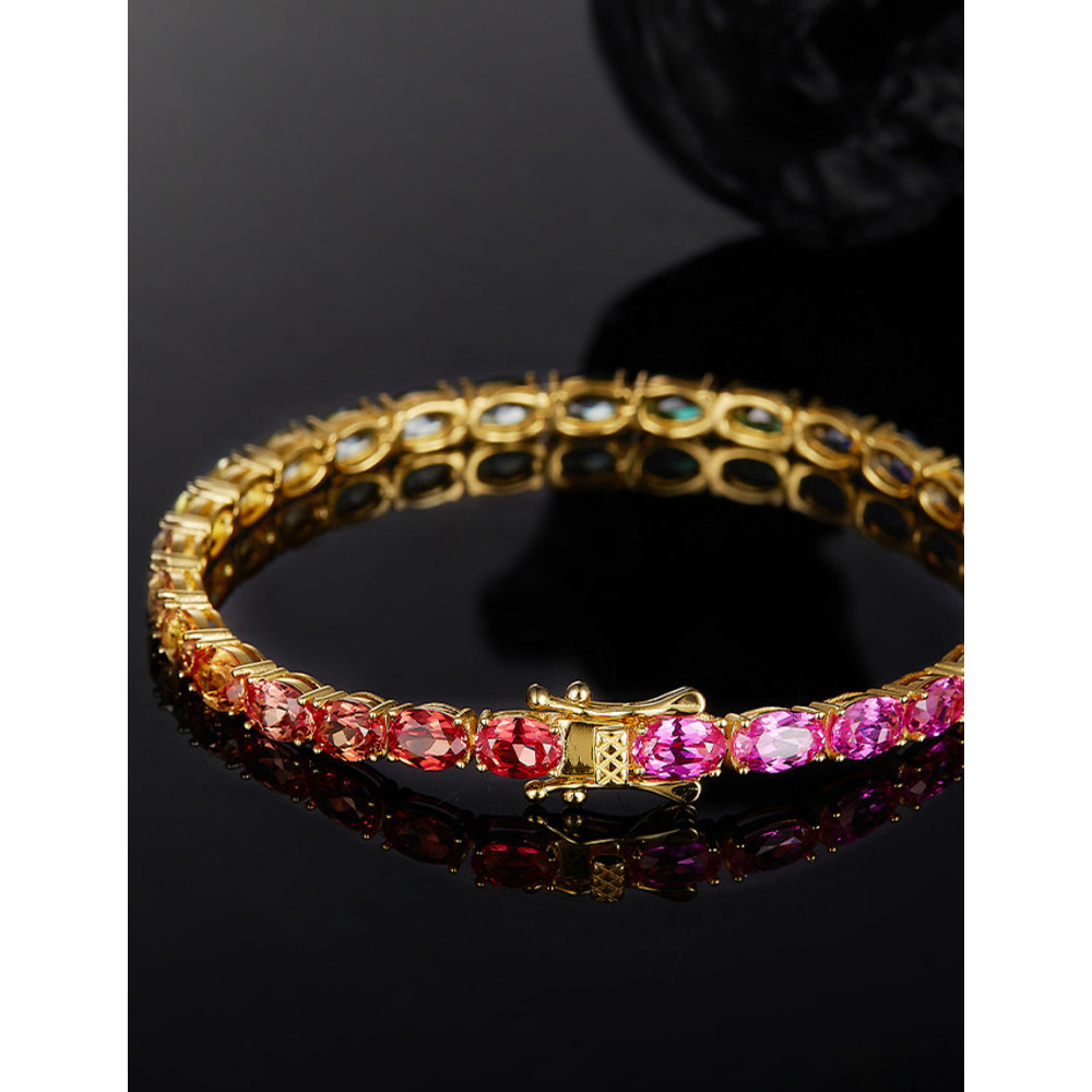 Sterling Silver Pink Sapphire Charm Bracelet For Women_voghion.com