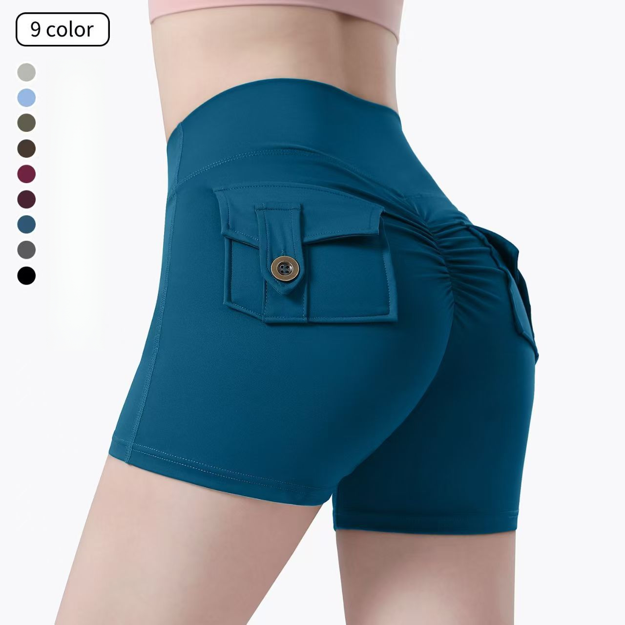 Cross-Border European And American Fitness Sports Cargo For Women High Waist Tight Hip-Lifting Pocket Three-Quarter_voghion.com
