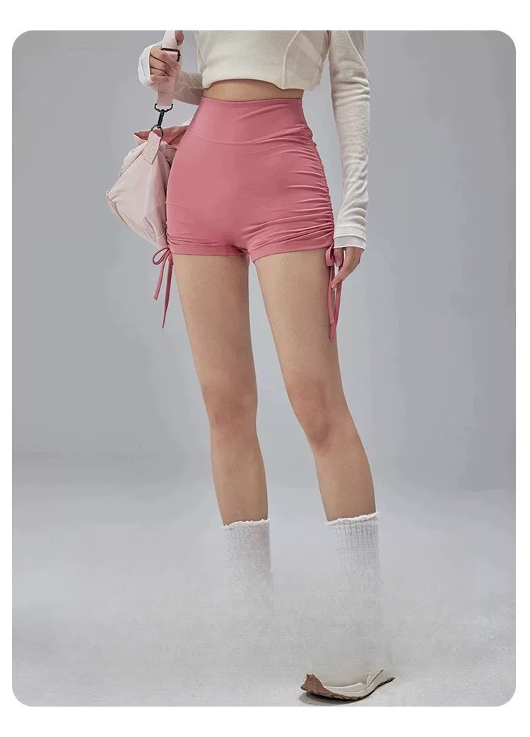 Yoga Shorts With Butt-lifting Pleats And Drawstring, Suitable For Fitness, Outdoor Sports, Cycling, Short-sleeved,_desvips.com
