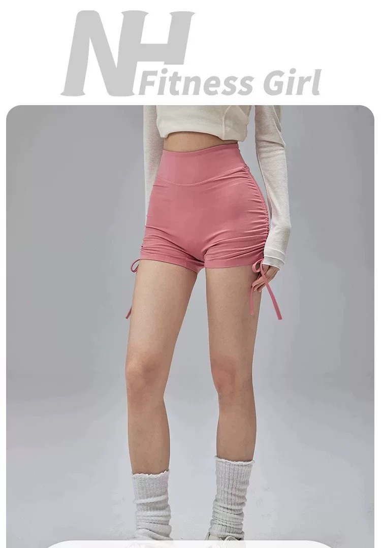 Yoga Shorts With Butt-lifting Pleats And Drawstring, Suitable For Fitness, Outdoor Sports, Cycling, Short-sleeved,_desvips.com