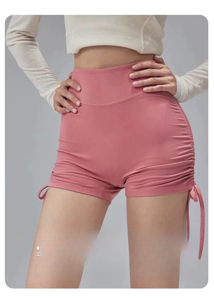 Yoga Shorts With Butt-lifting Pleats And Drawstring, Suitable For Fitness, Outdoor Sports, Cycling, Short-sleeved,_desvips.com