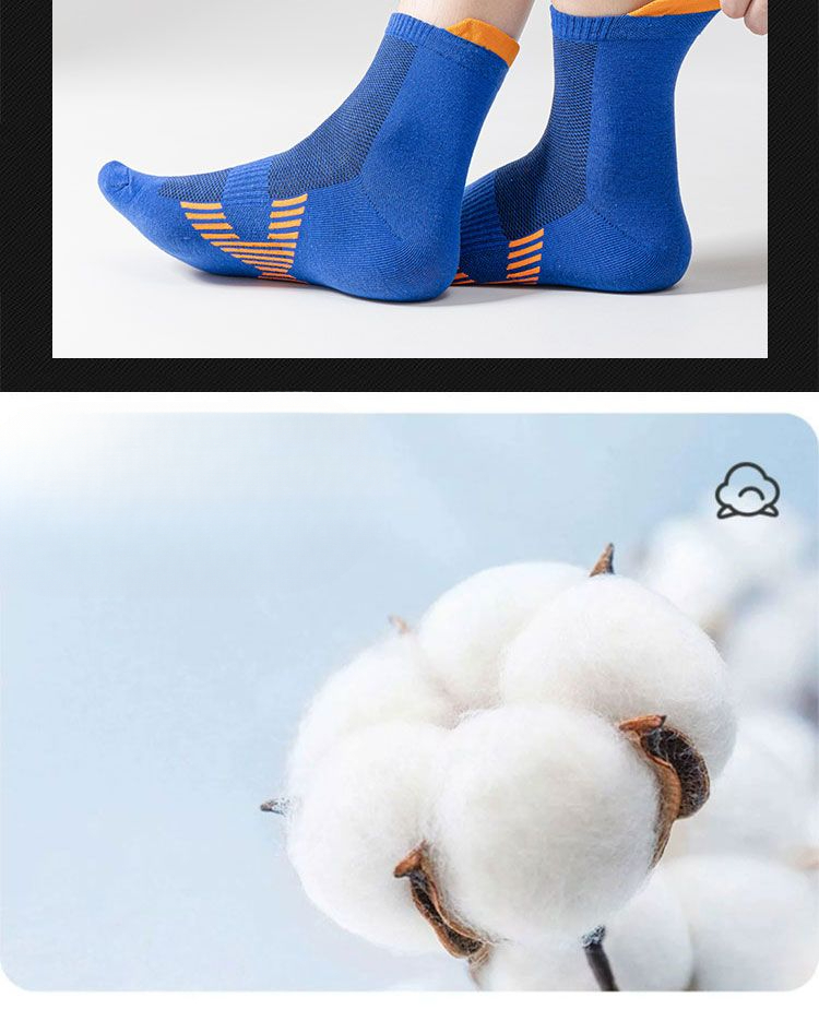 Pure Running Socks, Summer Thin Men's Mid-length 100% Cotton Anti-odor Sweat-absorbing Sports Long Socks_voghion.com
