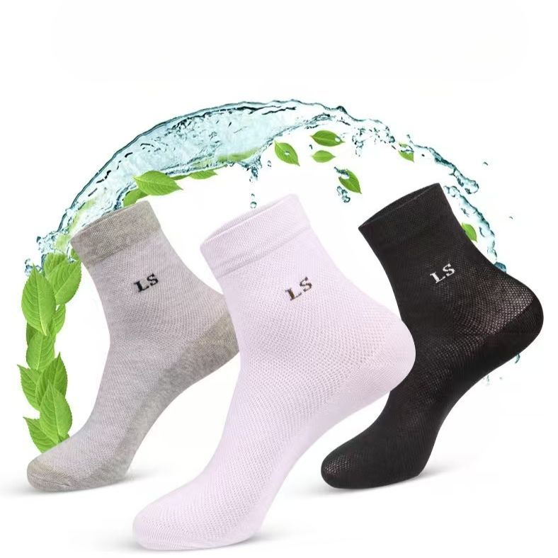 2025 Summer Mesh Korean Fashionable Mid-Calf Breathable Casual Versatile Business Sports Style Solid Color Thin Socks_voghion.com