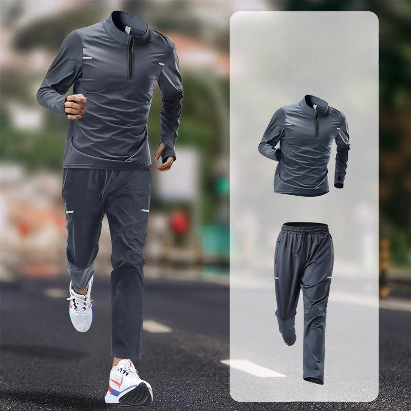 Men's Sports Suit For Winter, Quick-dry Shirt With Long Sleeves, Professional Outdoor Fitness And Morning Running Wear,_voghion.com