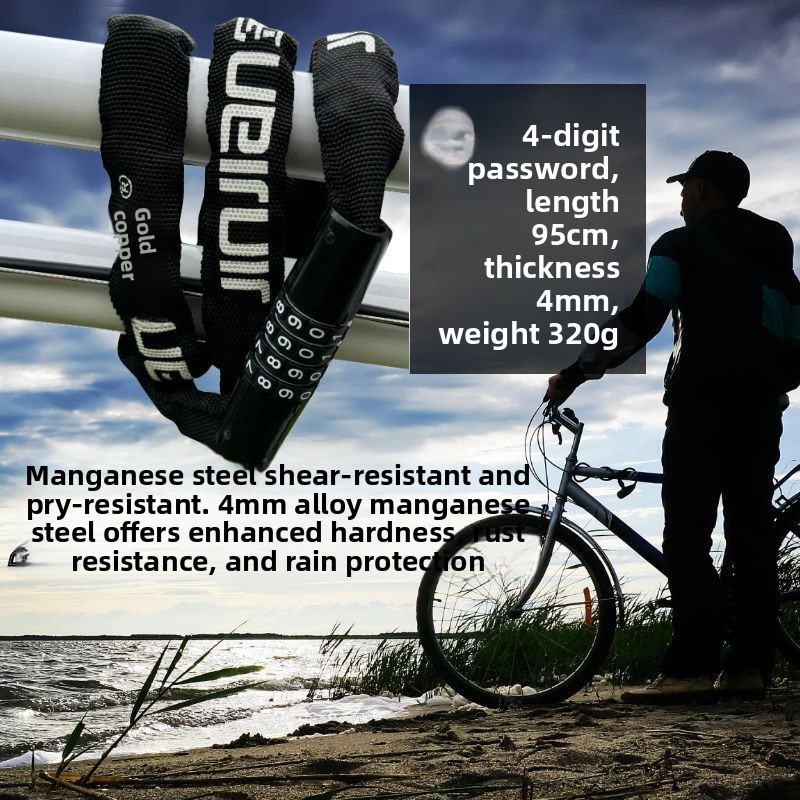 Antivol de chaîne électrique Golden Mace pour vélo de route ou VTT, avec code et à code._voghion.com