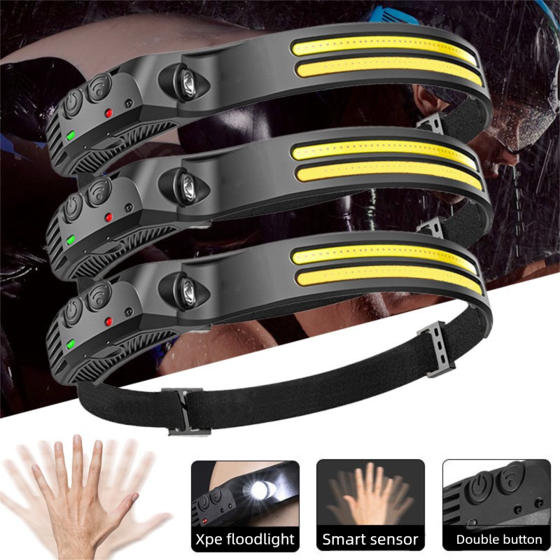 Lampe frontale rechargeable puissante, idéale pour la pêche, ultra-lumineuse, ultra-légère et portable avec capteur de mouvement. Longue portée._voghion.com