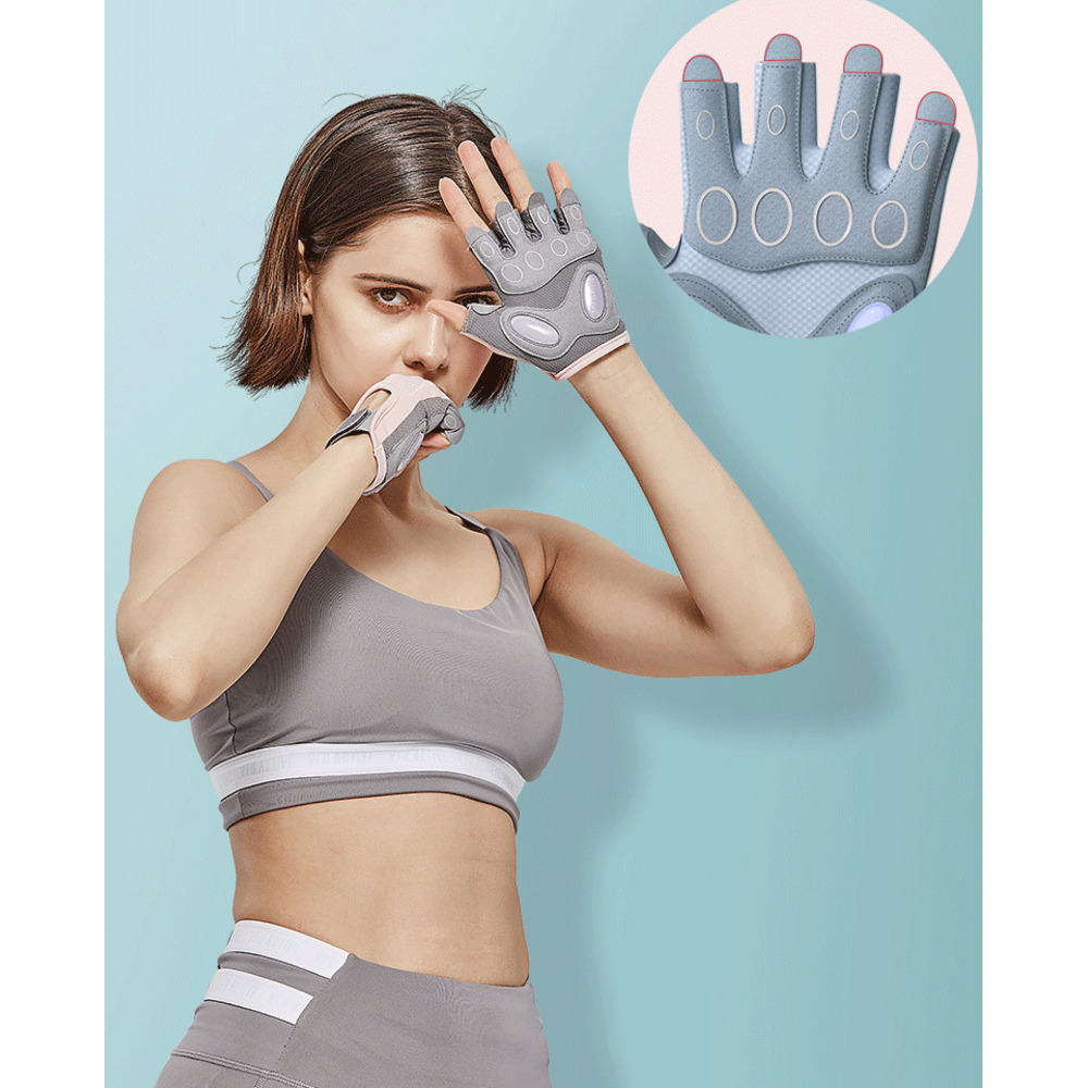 Fitnesshandschoenen tegen eelt voor dames, dunne antislip handschoenen met halve vingers, geschikt voor yoga, fietsen, training en optrekstangen._voghion.com
