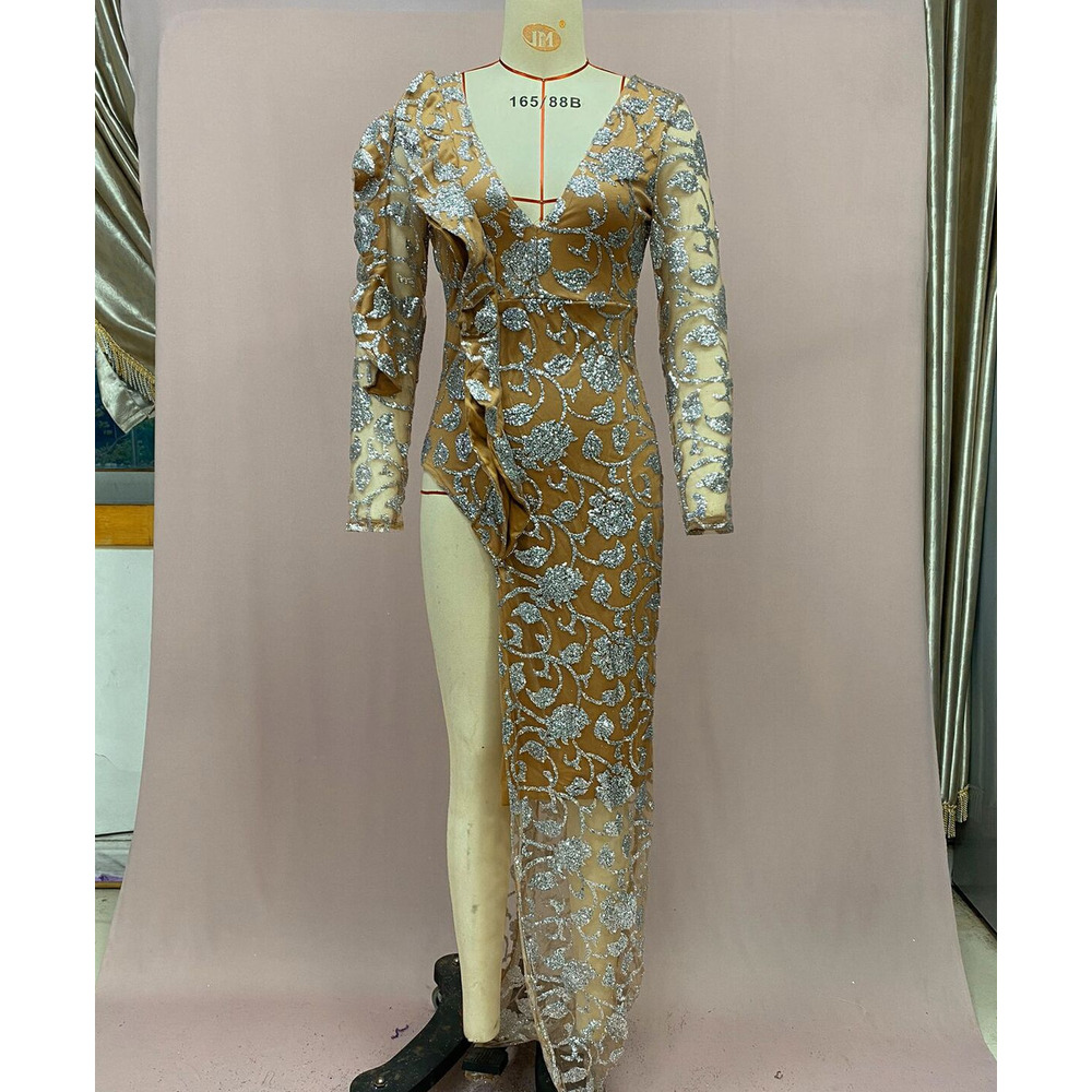 Voya Voya Women's Foreign Trade Women's Clothing Independent Site Sexy Gold Sequin Long Sleeve Evening Dress
