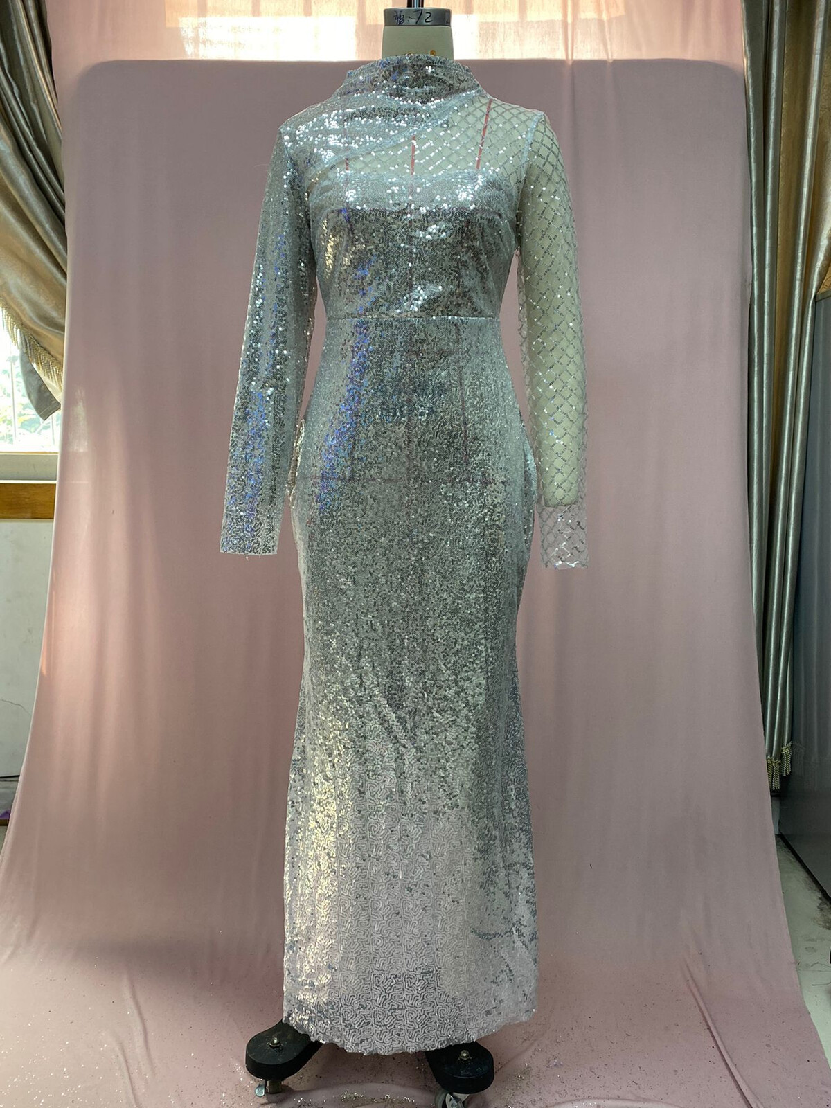 Voya Women's New Style Brand Hollow Out Off-Shoulder European And American Round Neck Slim Fit Elegant S-Line Sequin Dress_ecoleips.com