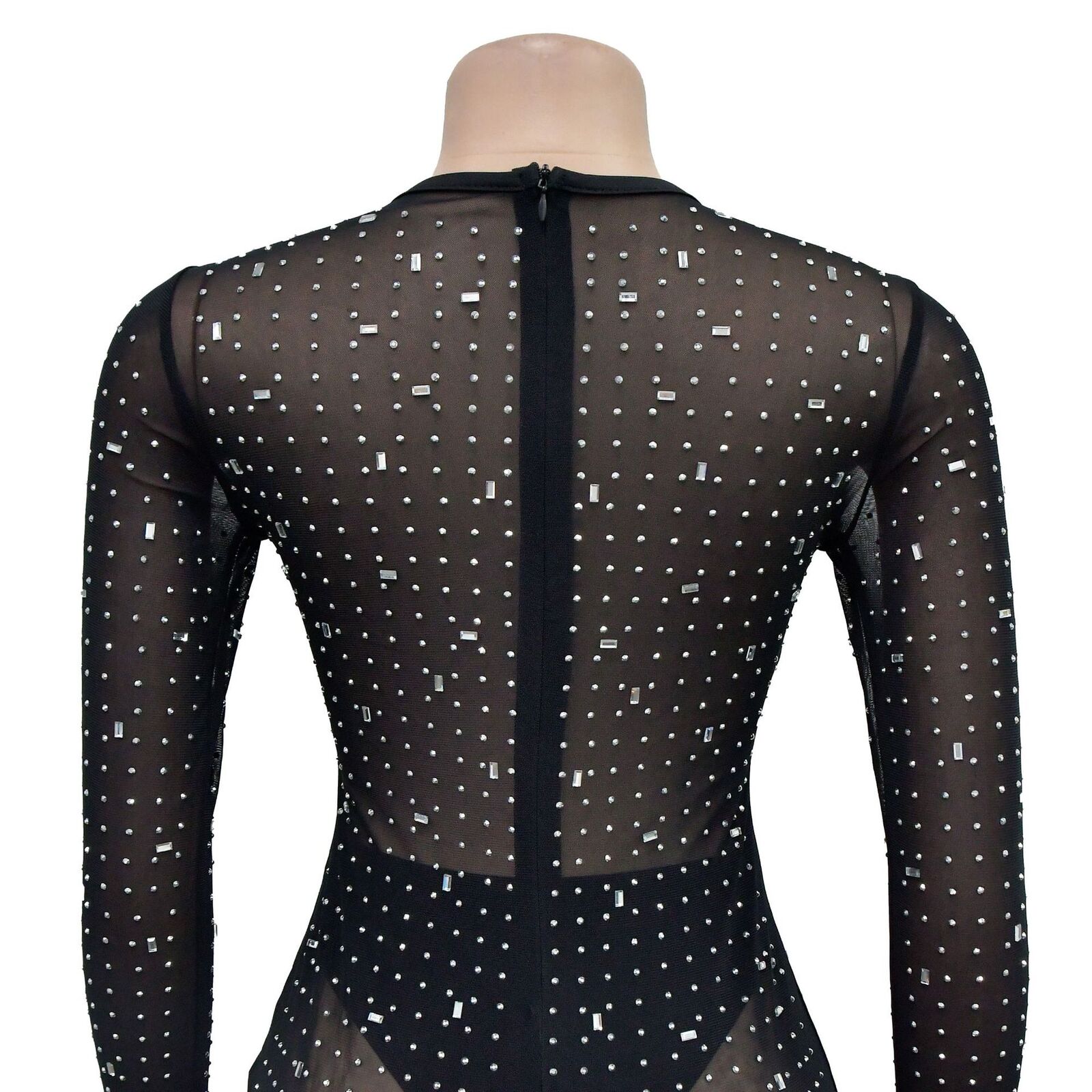 Women's Dress Long Sleeve Mesh Rhinestone Solid Colour Elegant_voghion.com