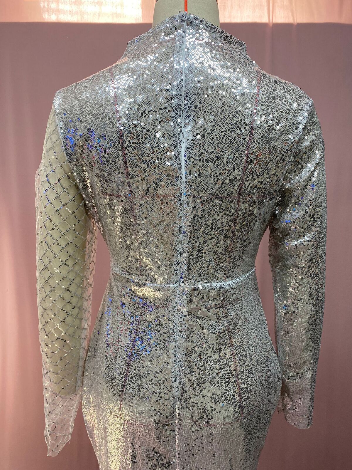 Voya Women's New Style Brand Hollow Out Off-Shoulder European And American Round Neck Slim Fit Elegant S-Line Sequin Dress_ecoleips.com