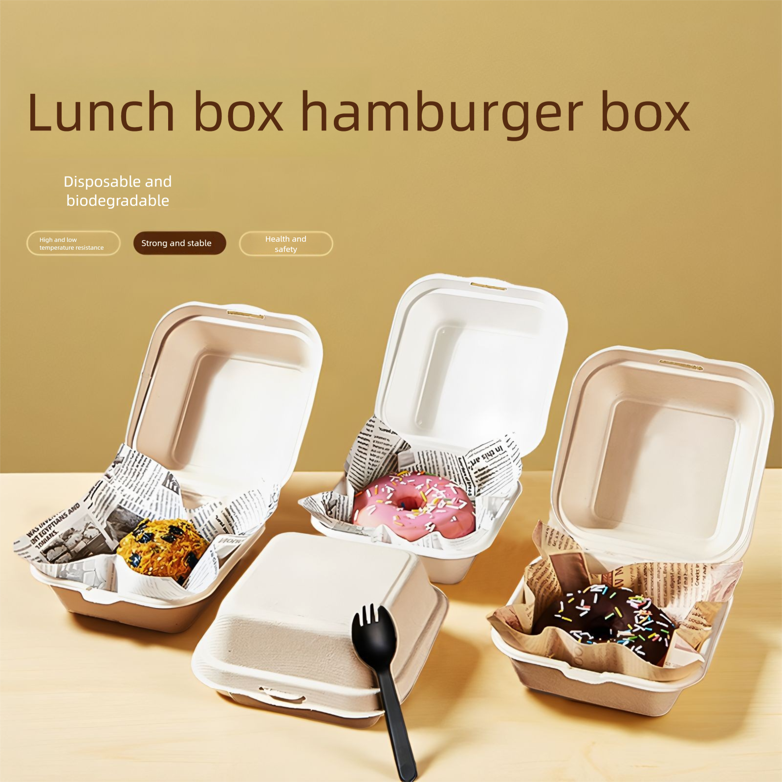 Disposable Pulp Hamburger Trendy Bento Cake Square Drawing Paper Lunch Box, Take-out Packaging Box_voghion.com