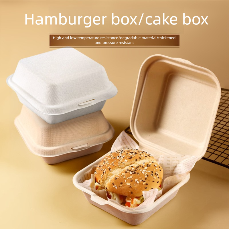 Disposable Pulp Hamburger Trendy Bento Cake Square Drawing Paper Lunch Box, Take-out Packaging Box_voghion.com