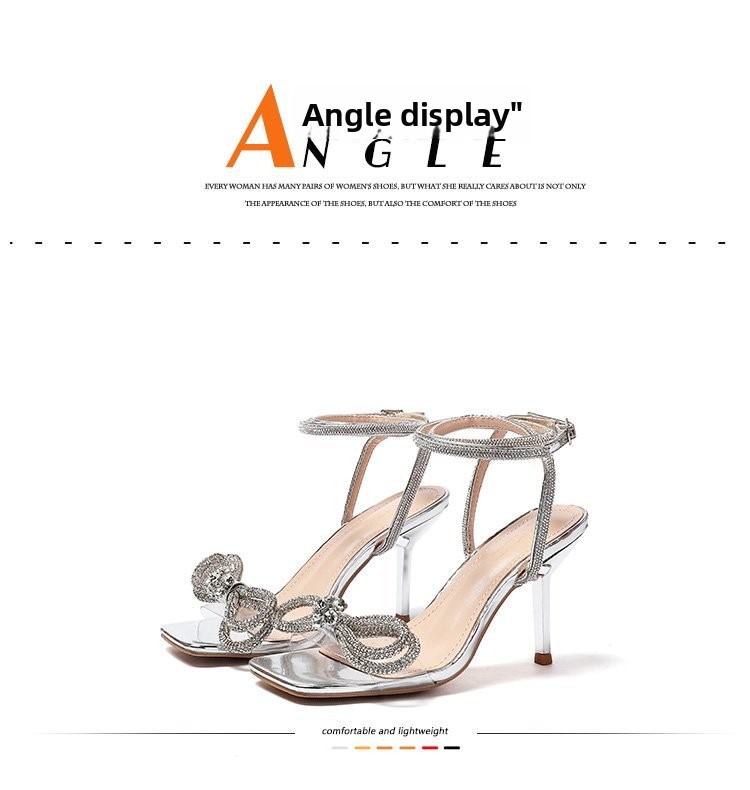 2026 Summer New Square Toe Rhinetone Bowknot Stiletto Sandal Roman Strap Internet Celebrity Veratile Silver High_vogvips.com