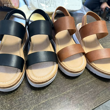 Zomersandalen met metalen gesp, dikke zool, schuine hak, extra hoogte en open tenen._voghion.com