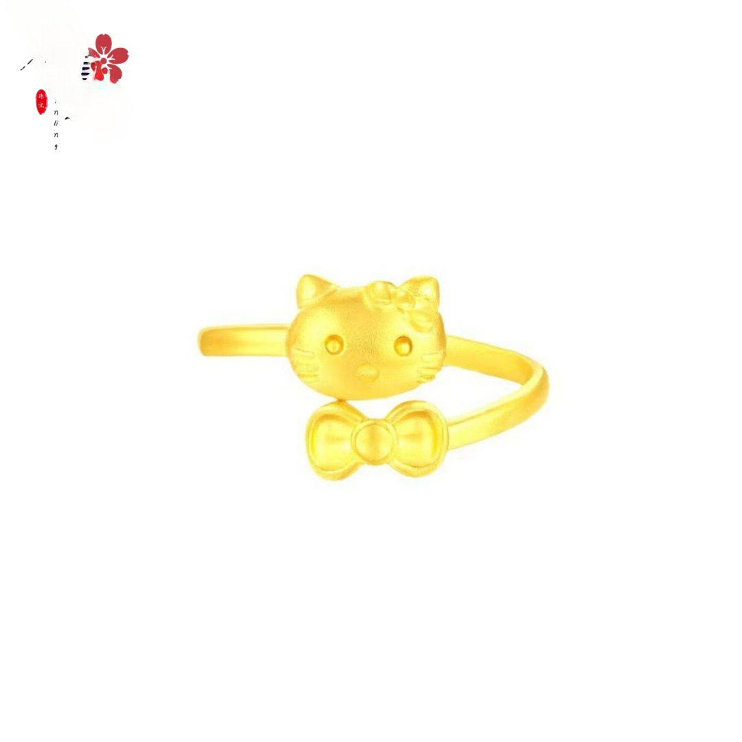 Verstelbare open ring met kat voor dames_voghion.com