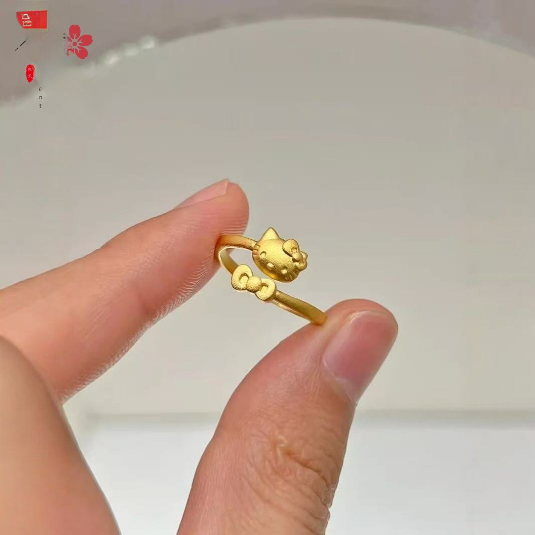 Verstelbare open ring met kat voor dames_voghion.com