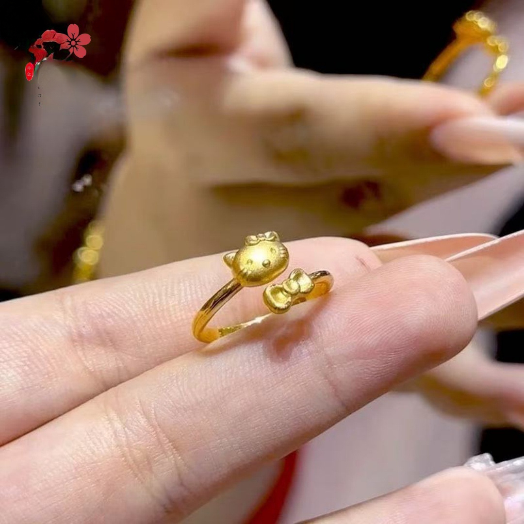Verstelbare open ring met kat voor dames_voghion.com