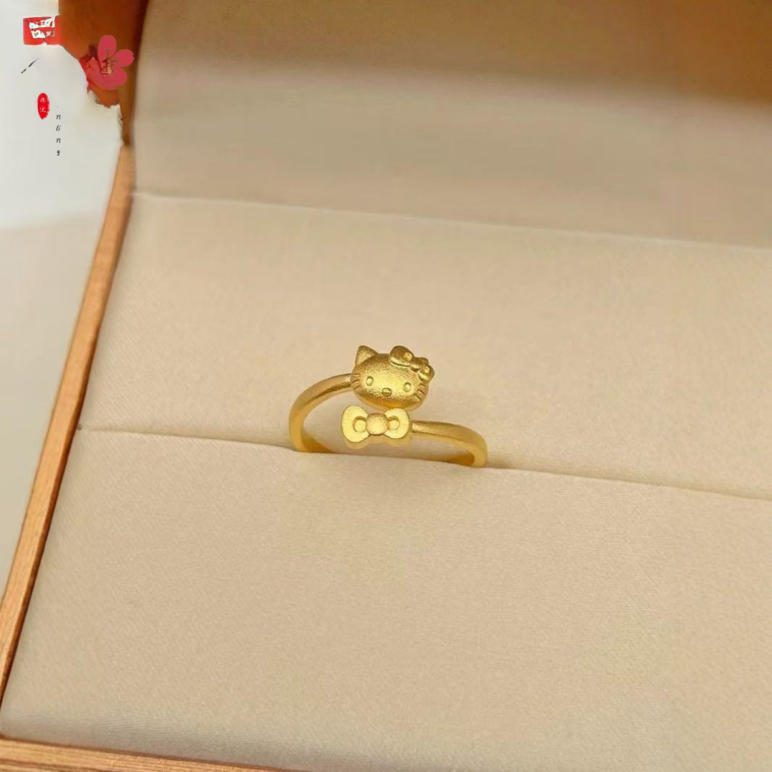 Verstelbare open ring met kat voor dames_voghion.com