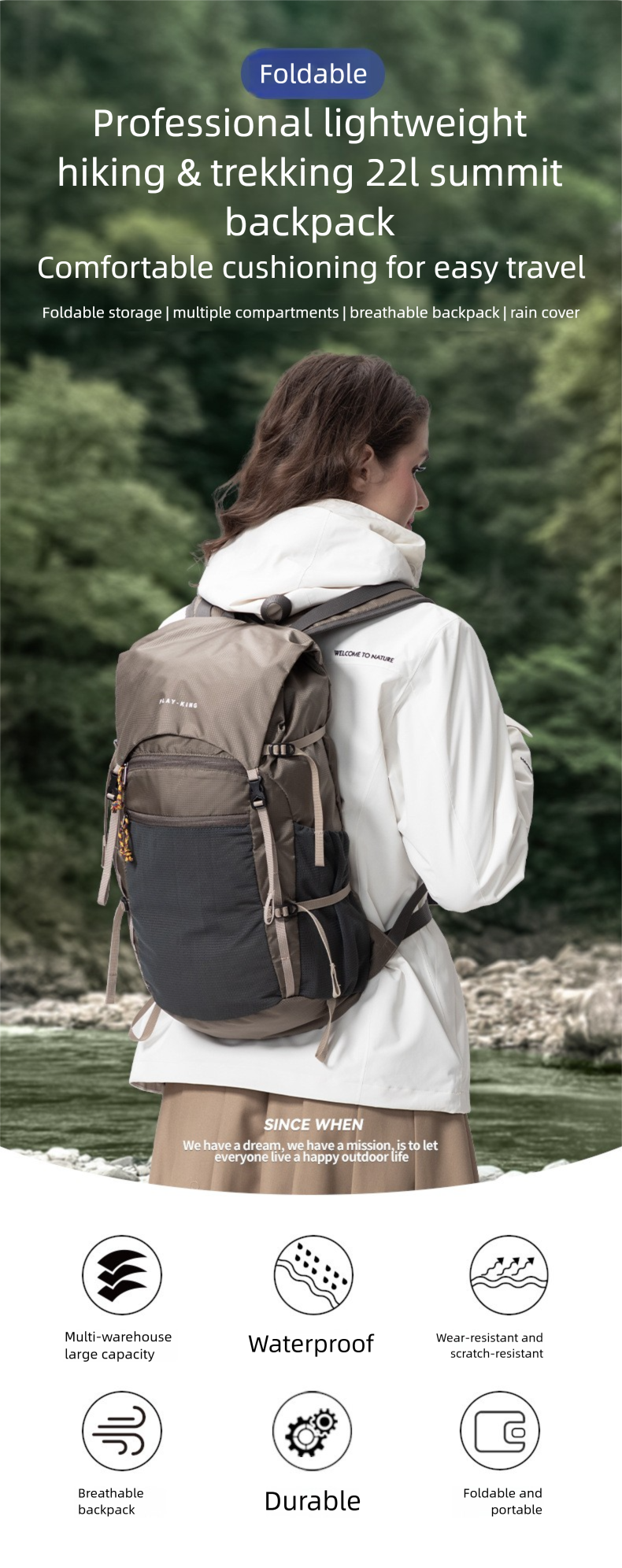 Professional Waterproof Trekking Backpack Lightweight Foldable Bag_voghion.com