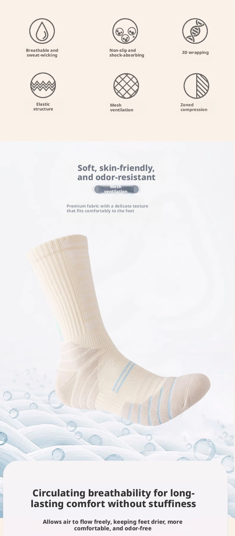 Professional Basketball Men Mid-Calf Combat American Style Long Trendy Thickened Towel Bottom Non-Slip Sweat-Absorbent_voghion.com