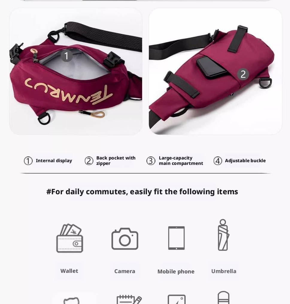 Sac bandoulière imperméable avec sangle ajustable pour voyage_voghion.com