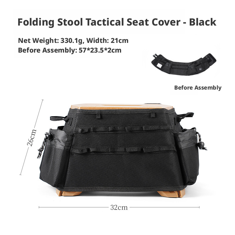 Tabouret de camping pliant portable avec sacs de rangement, siège d'extérieur multipoches avec 14 trous de suspension, chaise pliante modulable à monter soi-même pour la randonnée, la pêche,_voghion.com