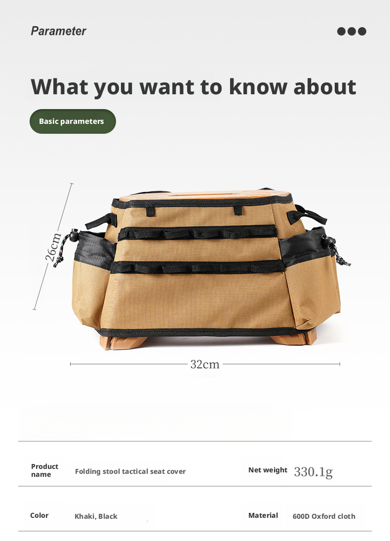 Tabouret de camping pliant avec sac de rangement et poches_voghion.com