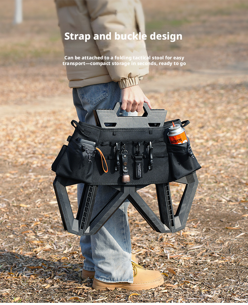 Tabouret de camping pliant avec sac de rangement et poches_voghion.com